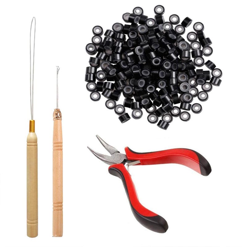Orgrimmar Hair Extension Remove Pliers Pulling Hook 500 PCS Micro Silicone Rings Bead Device Tool Kits for Professional Hair Styling Tools Accessory (Black) - Image 1